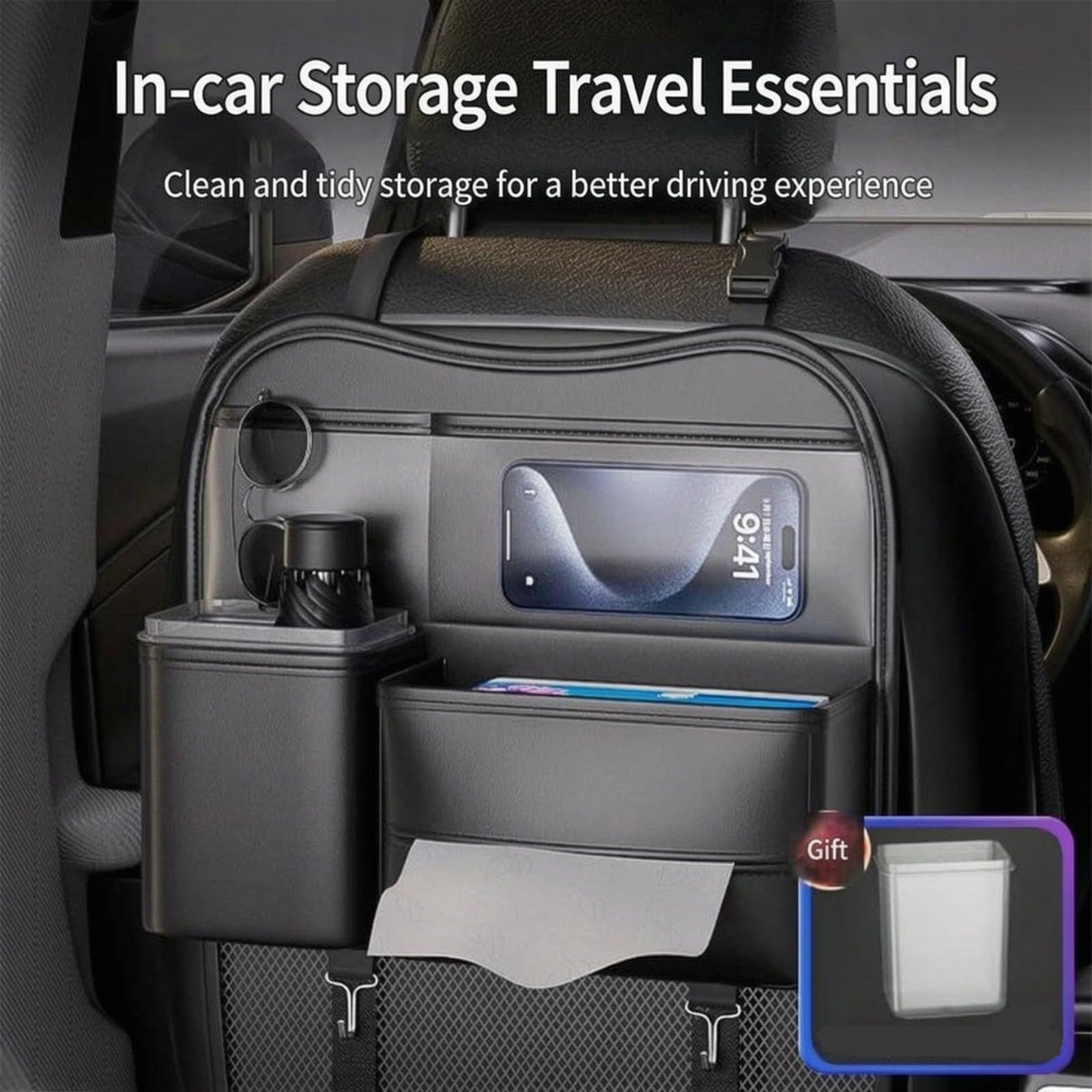 Generico Organizer Sedile Posteriore Auto per Ford EcoSport/4WD/Freestyle/S/St-Line Active, Universale Ecopelle Impermeabile Borsa Portaoggetti Multi-Tasca Protezione Schienale Anti-Sporco