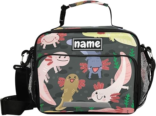Bolsa de almuerzo personalizada con diseño de peces de ajolote para niños y niñas, bolsas de almuerzo personalizadas con tu nombre, lonchera aislada