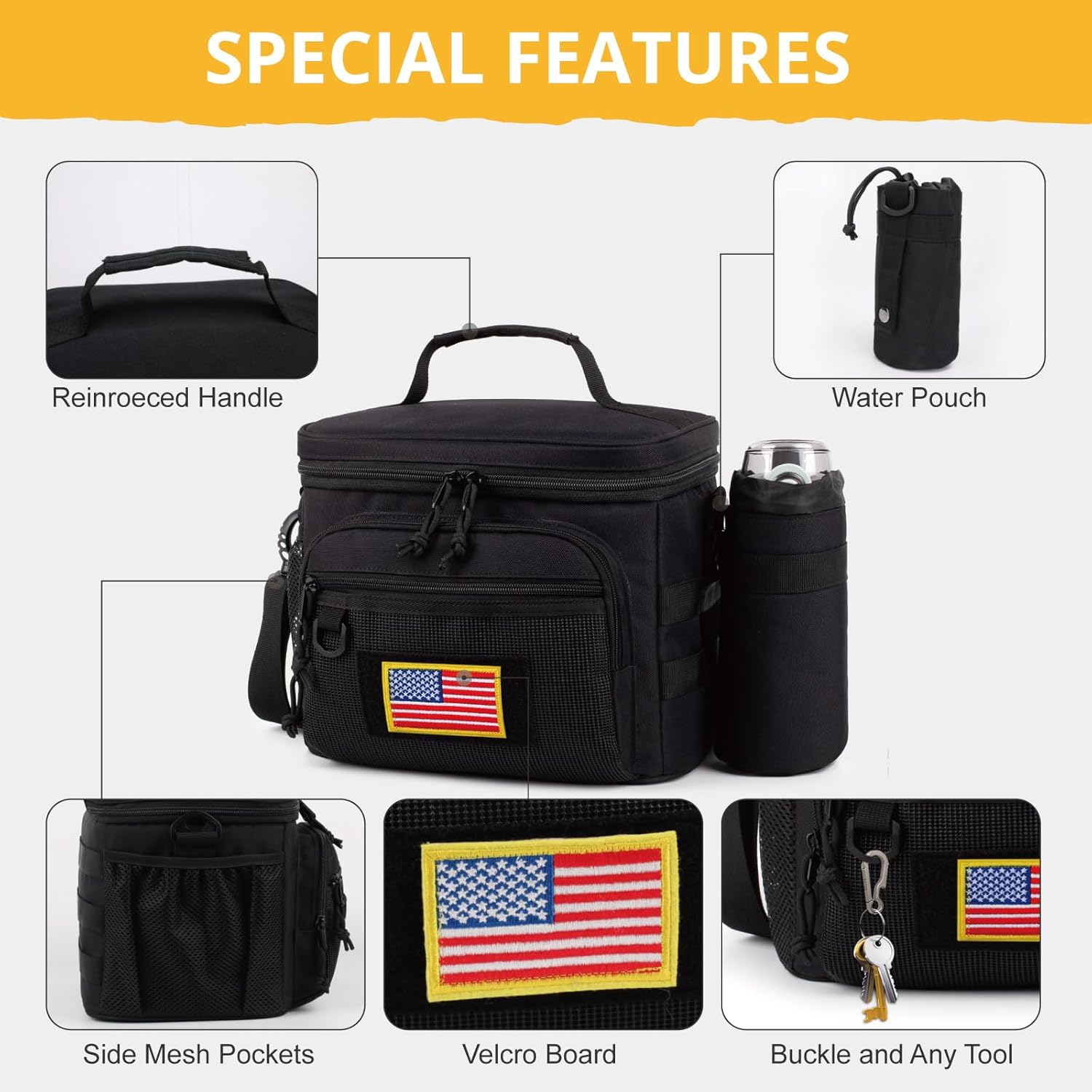 Tactical Reusable Lunch Bag for Men/Women - Insulated Lunch Box Leakproof Lunch Pail Freezable with Adjustable Shoulder Strap,Lunch Cooler Bag for Work Office Picnic Beach,Black - Image 6