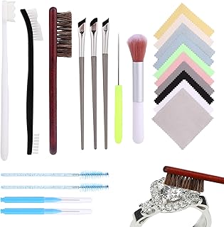 22 Piezas Kit Limpieza Joyas, 11 Cepillos 1 Aguja Punzón 10 Paños Pulido Juego Herramientas Cepillo Limpiador para Joyas...