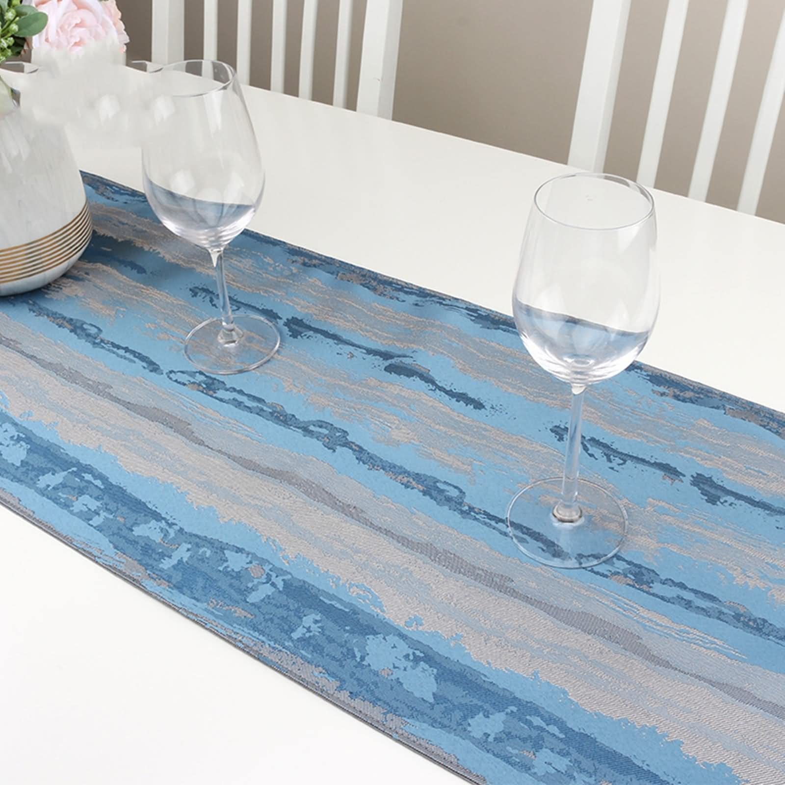 Tischband Blau, Tischdekoration Kindergeburtstag aus Baumwolle Fransen Dreieck Streifenmuster Blau 35x200CM für Feiertage Küche