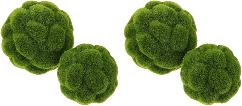 DOITOOL Green Moss Balls Decorative for Bowls - 4 Pcs Fake Moss Balls Faux Decorative Spheres for Bowl Fillers, Vase Filler, Wedding Decor, Table Arrangement, DIY Crafts 3.9" + 4.7"