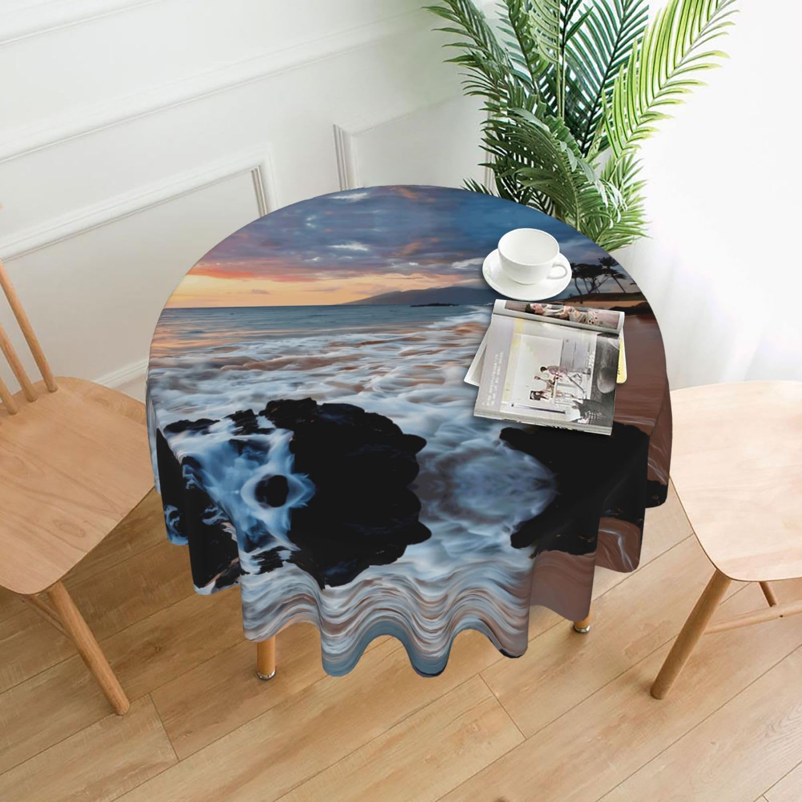 HJFCZH Beach Maui Hawaii Sunset Sea Waves Clouds Prints Round Decorative Tablecloth 60in - High-Grade Polyester Throw for Dinners, Weddings & Everyday Use
