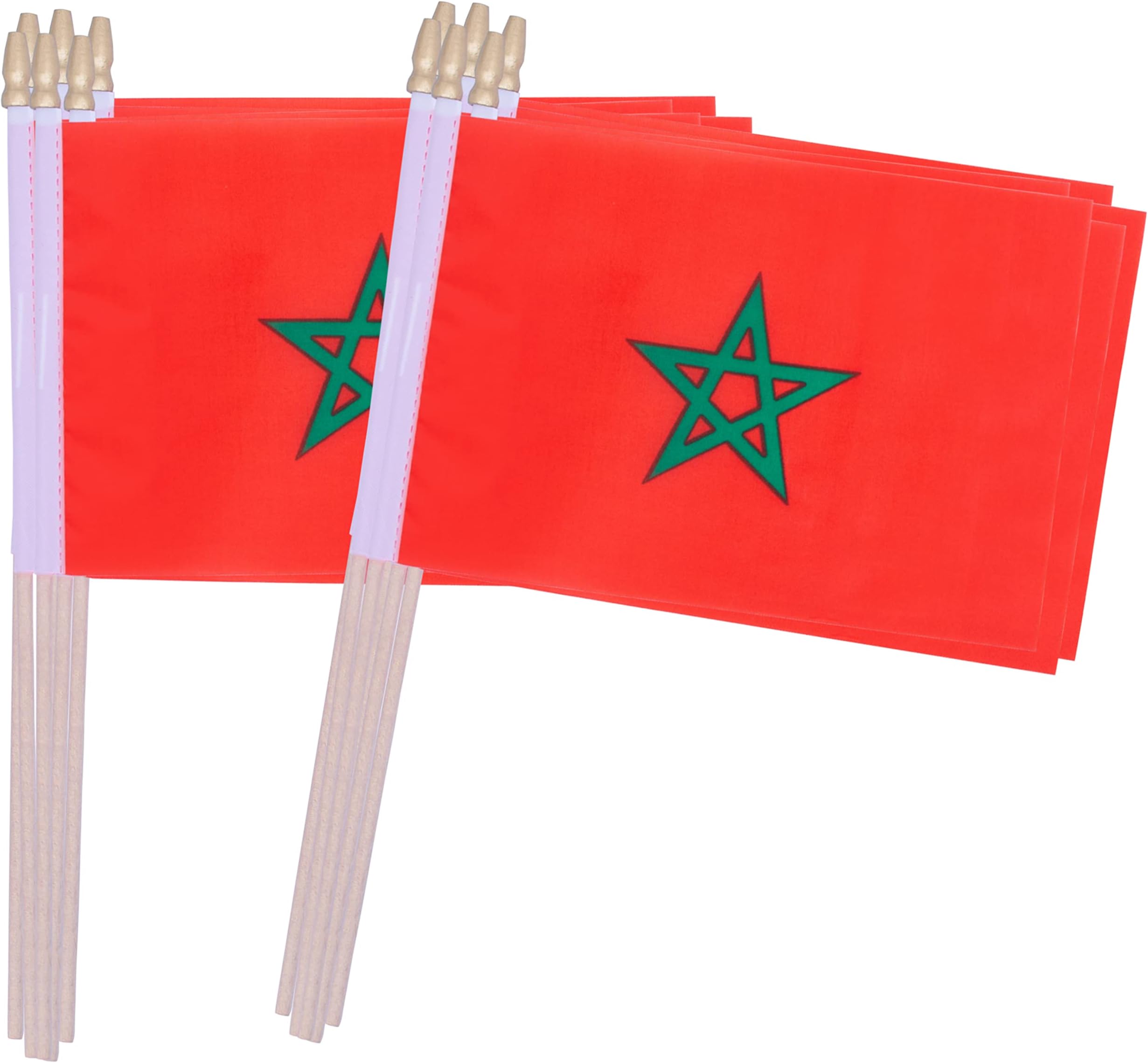 Morocco Stick Flag Moroccan Small Mini Hand Held Flags,5x8 Inch,12 Pack