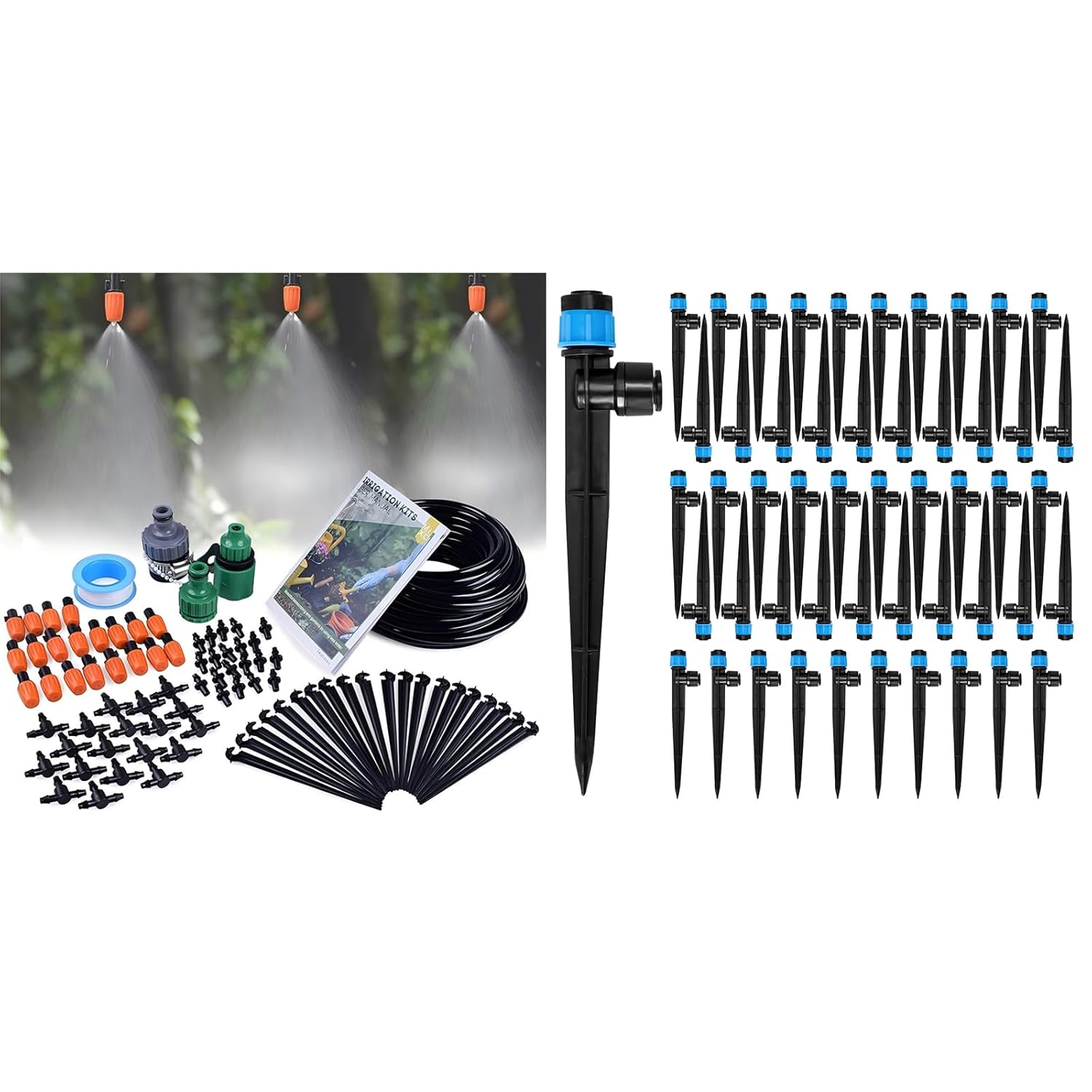 The Bundle of MIXC 50PCS Drip Emitter Vortex for 1/4 Inch Irrigation Tube Hose and MIXC 50FT 1/4 Inch Mist Irrigation Kits