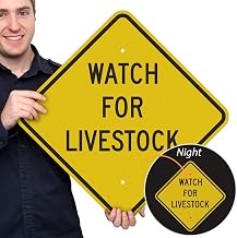 SmartSign "Watch for Livestock" Sign | 18" x 18" 3M Engineer Grade Reflective Aluminum, Made in USA