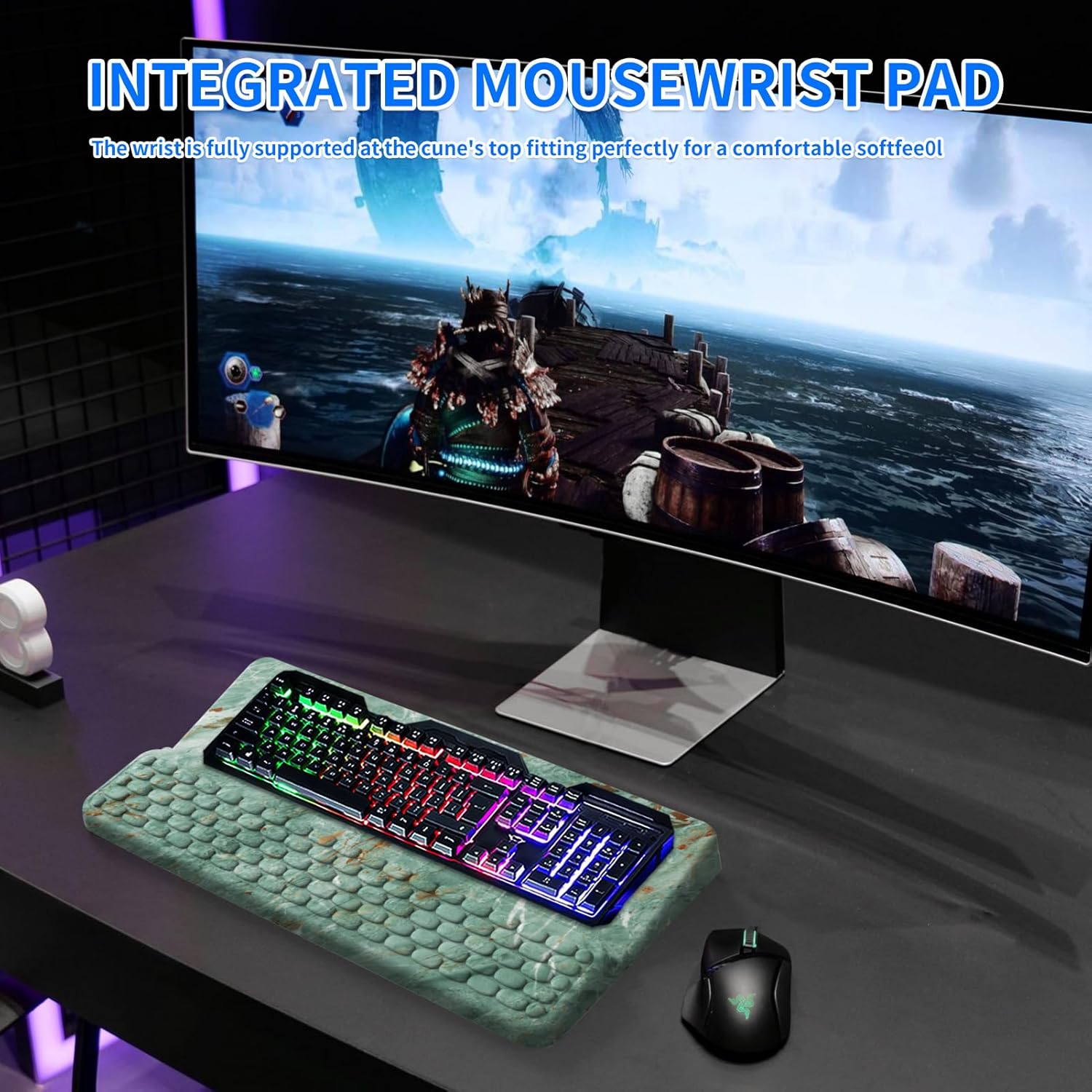 Keyboard Stand for Desktop, Keyboards Wrist Rest, Ergonomic Keyboards Holder for Easy Typing Working, Wrist pad for Keyboards with Comfortable Wrist Rest for Keyboard Marble Green