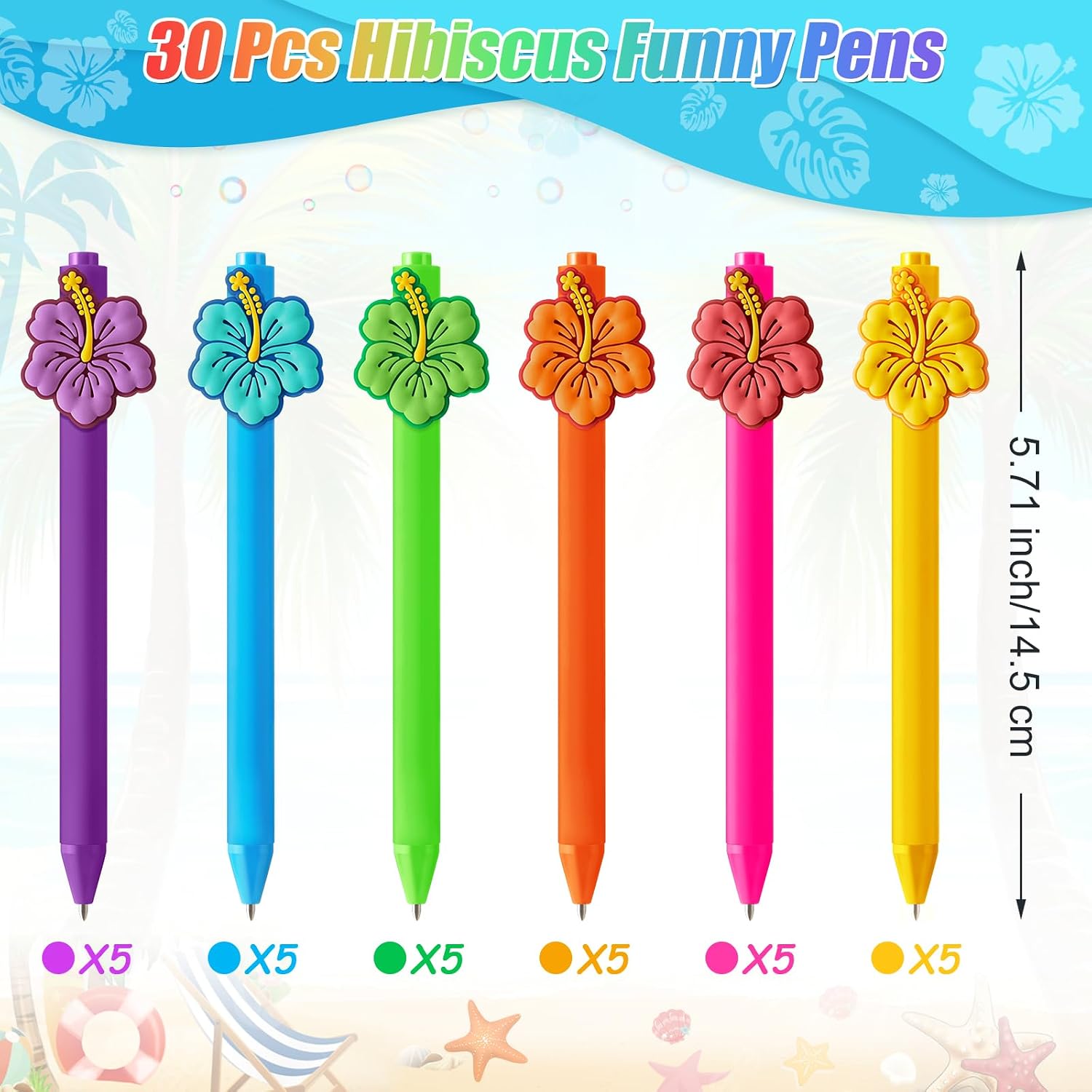 Sayglossy 30 Pcs Summer Hawaiian Hibiscus Pens Tropical 1.0mm Black Ink image 2