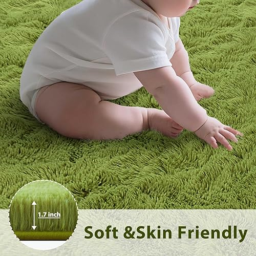 Miniatura 6 de Alfombras peludas súper suaves para sala de estar y dormitorio, alfombras de peluche mullidas, antideslizantes, para interiores, 5 x 8 pies, color