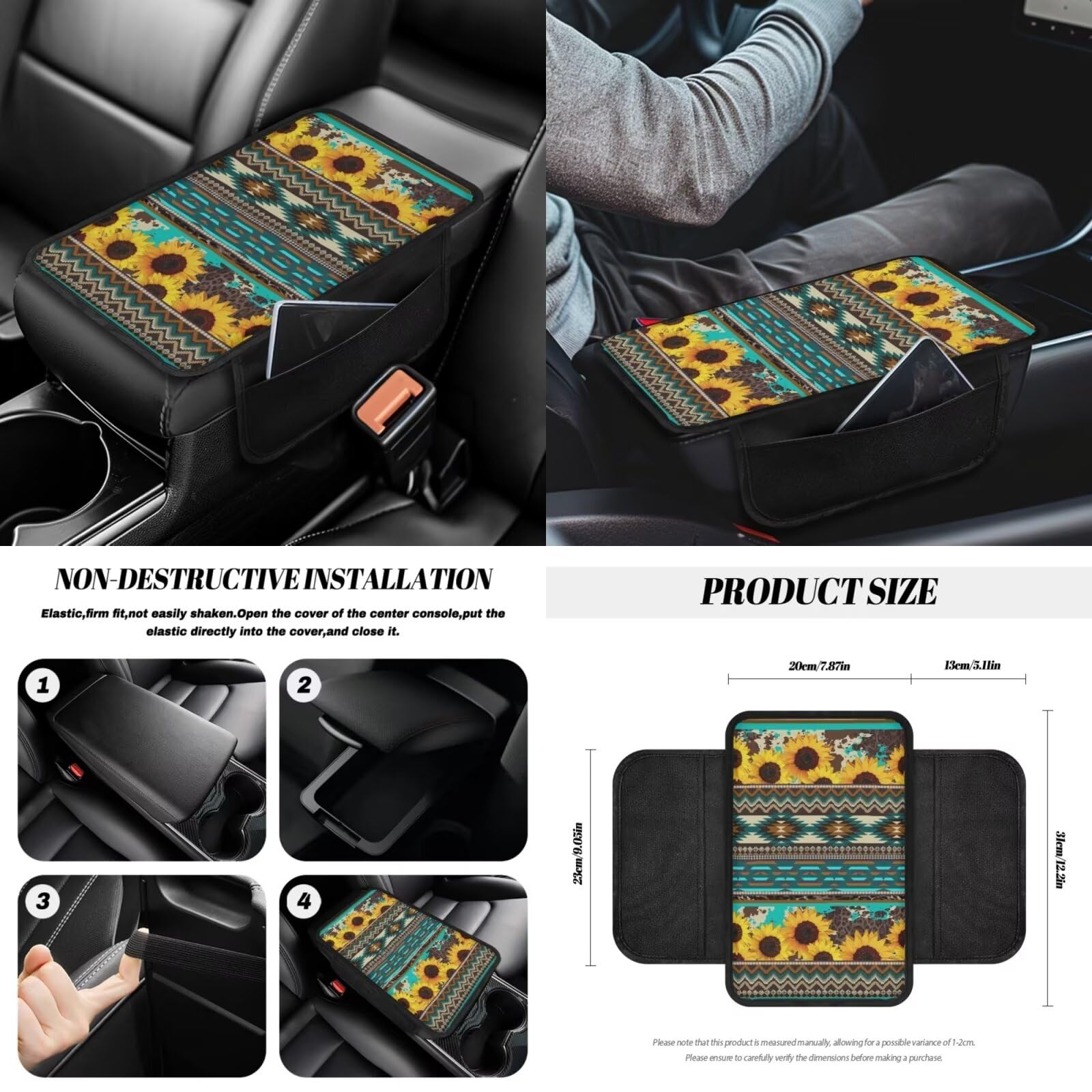 Wanyint Aztec - Set di 14 coprisedili per auto, con coprivolante, copertura per cintura di sicurezza, copertura per bracciolo, specchietto retrovisore, sottobicchiere, pomello del cambio, adatto per