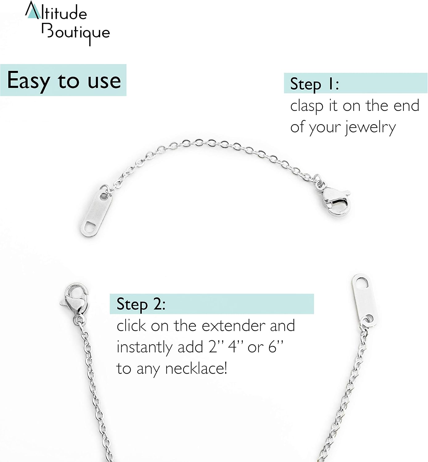 Altitude Boutique 18k Gold Plated Necklace Extenders Delicate Necklace Extender Chain Set for Women 3 Piece Set, Extensions 2", 4", 6" Inches Hypoallergenic in Gold, Rose Gold, or Silver