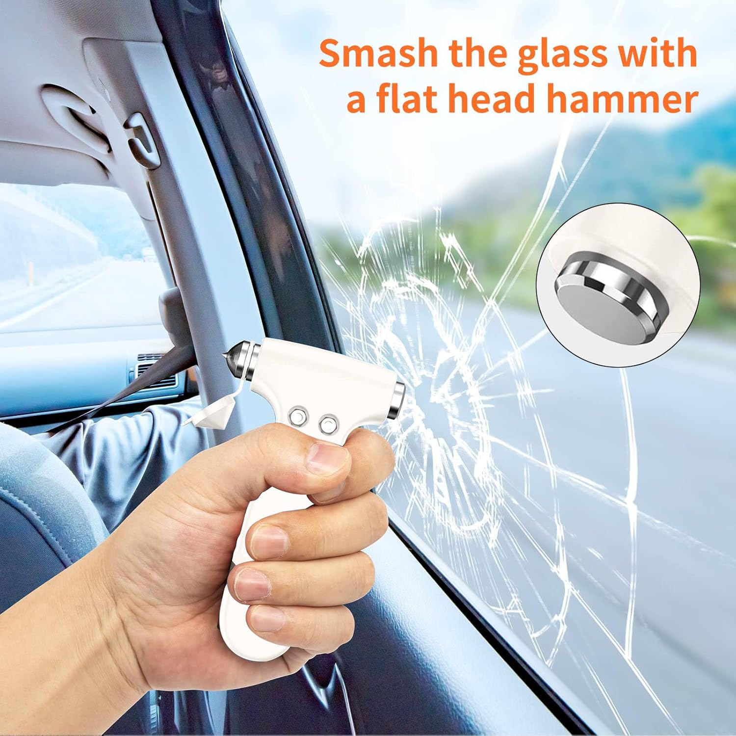 Car Safety Hammer, 3-in-1 Emergency Escape Tool with Window Breaker and Seat Belt Cutter, White Safety Emergency Car Escape Tool for Car, Office, Home