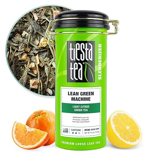 Tiesta Tea - Máquina verde magra té verde cítrico ligero de hojas sueltas cafeína media té caliente y helado lata de 4 onzas 50 tazas natural ayuda