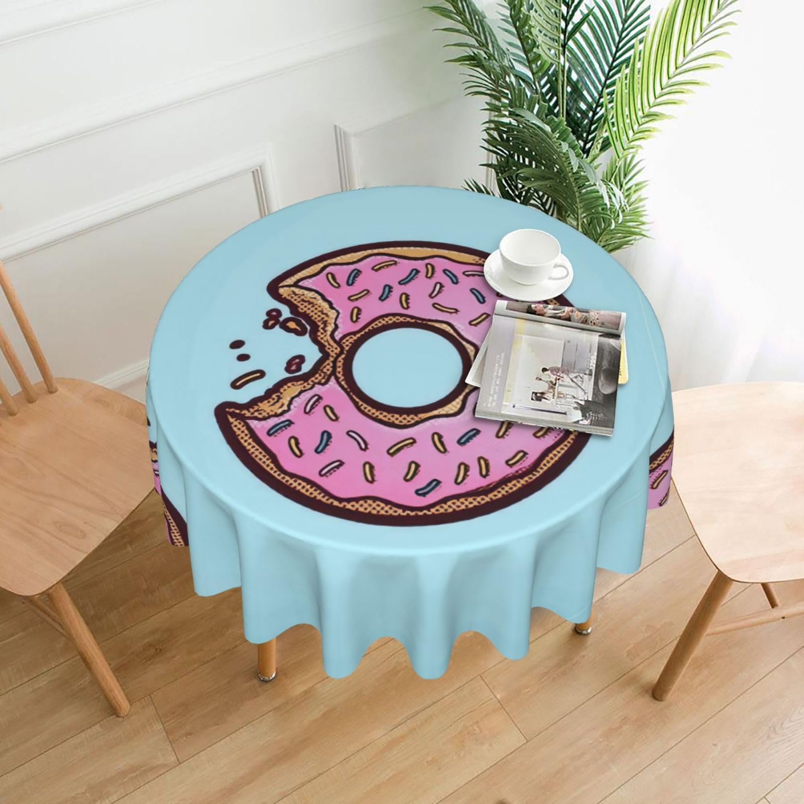 Uusnwaa Donut Print Round Tablecloth 60 Inch, Stain Wrinkle Resistant Washable Polyester Table Cover For Kitchen Party