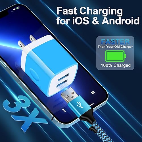 Miniatura 3 de Bloque de cargador de pared, enchufe de pared USB, paquete de 3 cubos de carga rápida USB doble cargador de teléfono celular, adaptador de corriente