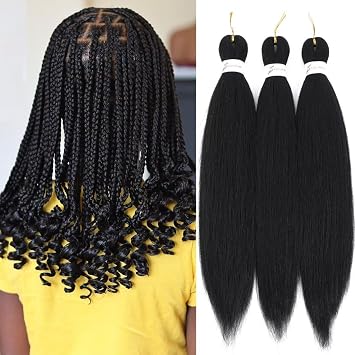 1b Black Braiding Hair Pre Stretched 20INCH 3Packs Pre Stretched Braiding Hair For Braiding Kids Braids Hair PreStretched Synthetic Hair Extensions#1b,3Packs,20inch