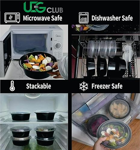 Miniatura 7 de Contenedores de plástico reutilizables de 7 pulgadas, contenedores de alimentos desechables, recipientes de almacenamiento de alimentos con tapas,