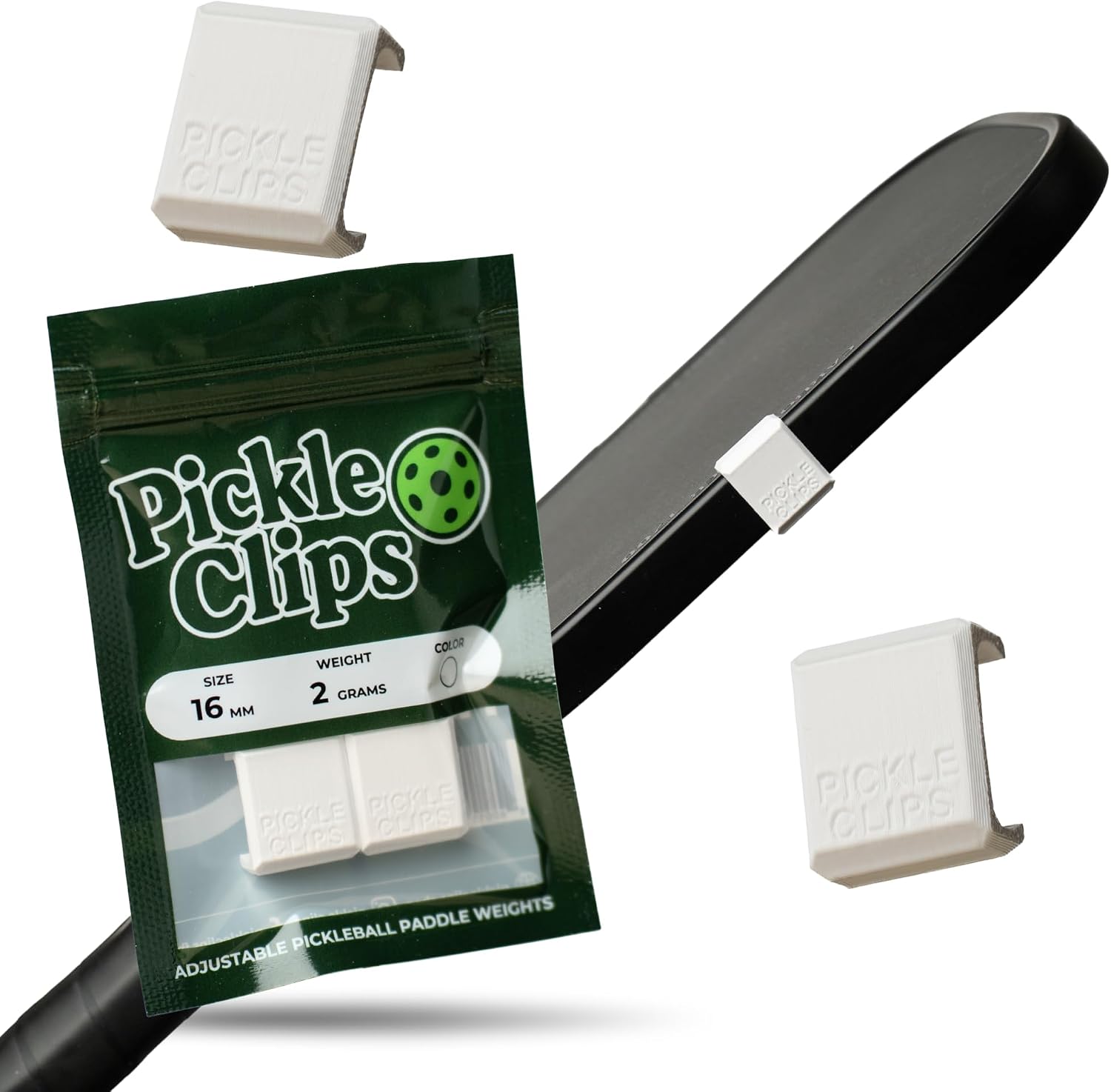 Pickleball Paddle Weights | 3-Gram White Clips (6-Pack) | Adjustable Tuning Clips for 16mm Paddles, Lead-Free, Customize Power, Control & Sweet Spot, White