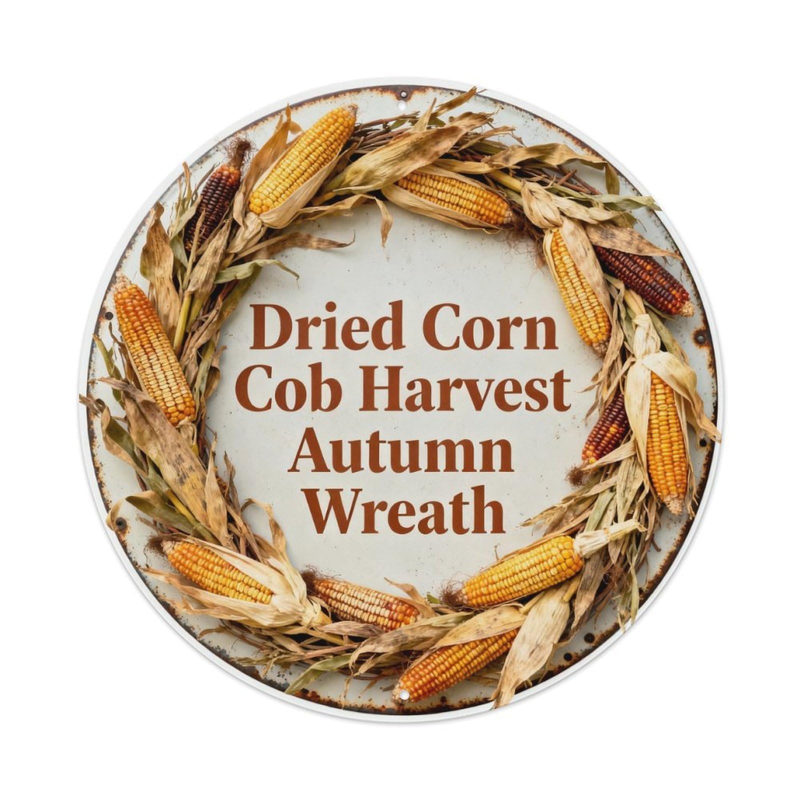 Dried Corn Cob Harvest Autumn Wreath Metal Tin Sign Plaque