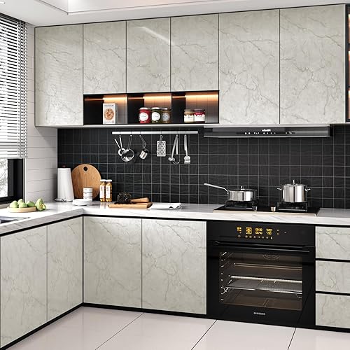 Miniatura 4 de LiKiLiKi Papel de contacto de mármol grisblanco para apartamentos, armarios de escritorio, papel tapiz autoadhesivo de vinilo para pegar y despegar,