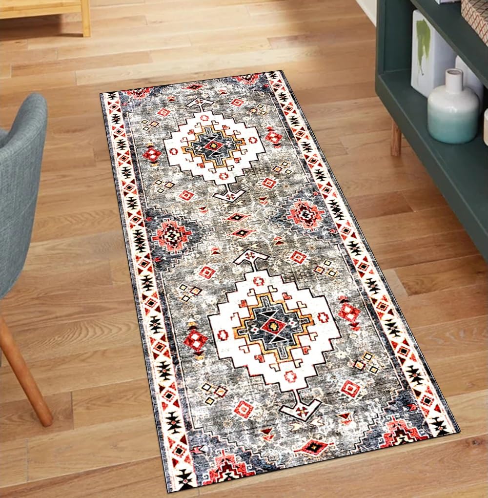 Alfombra de pelo corto para pasillo lavable y boho negra 60x200 cm