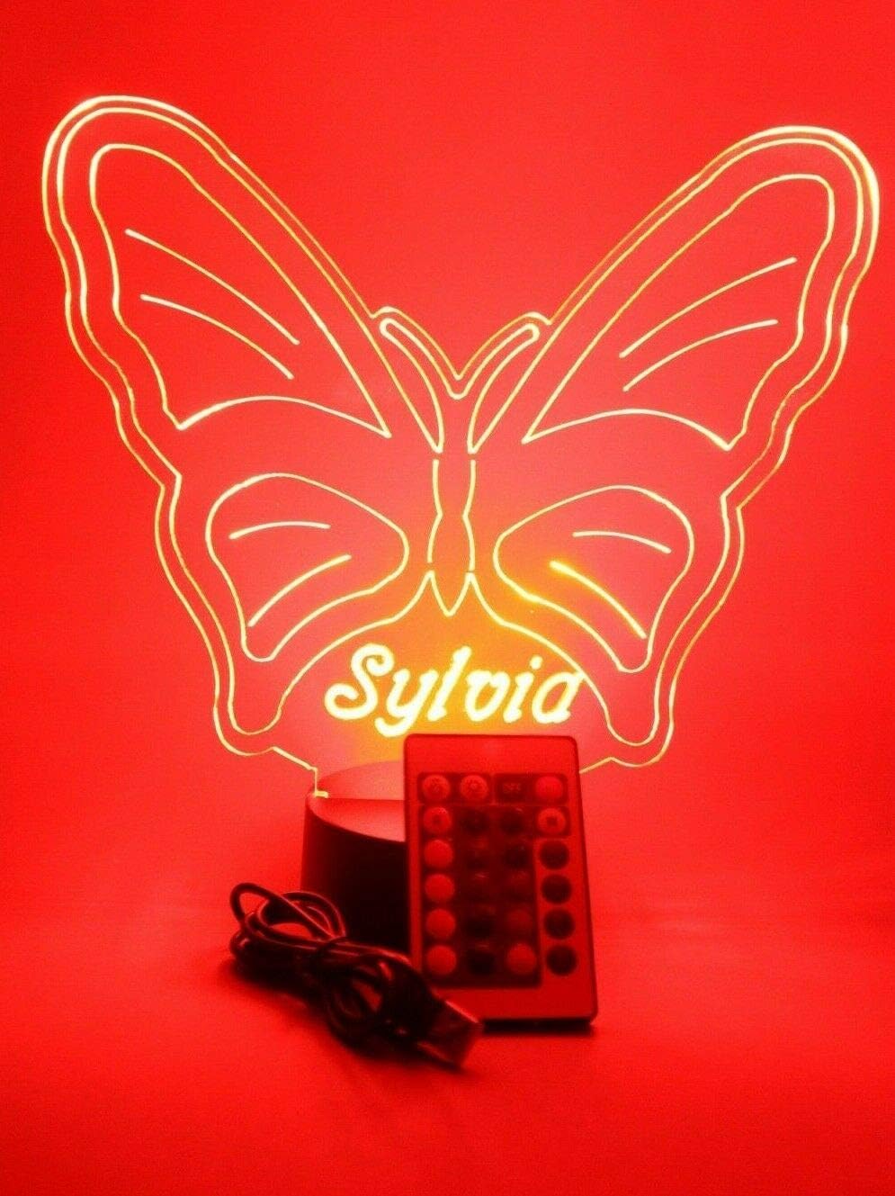 MIRROR MANIA Butterfly Light Up Lamp LED Personalized Table Lamp - It's Wow, with Remote, 16 Color Options, Dimmer, Free Engraved, Great Gift