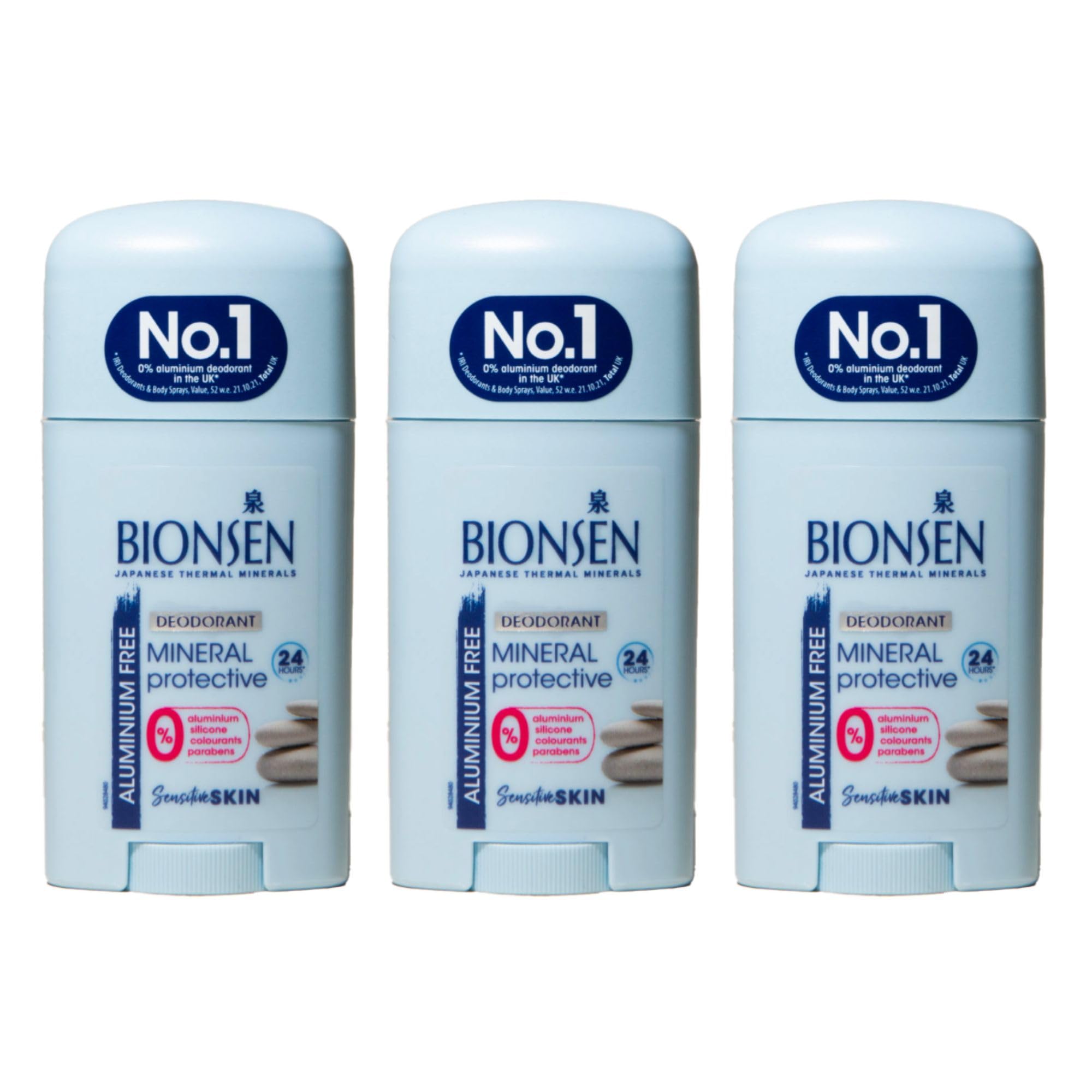 Bionsen Mineral Protective Stick Deodorant, 0 Percent Aluminum, Paraben Free, All-Day Freshness for Sensitive Skin, 40ml, 3 Pack