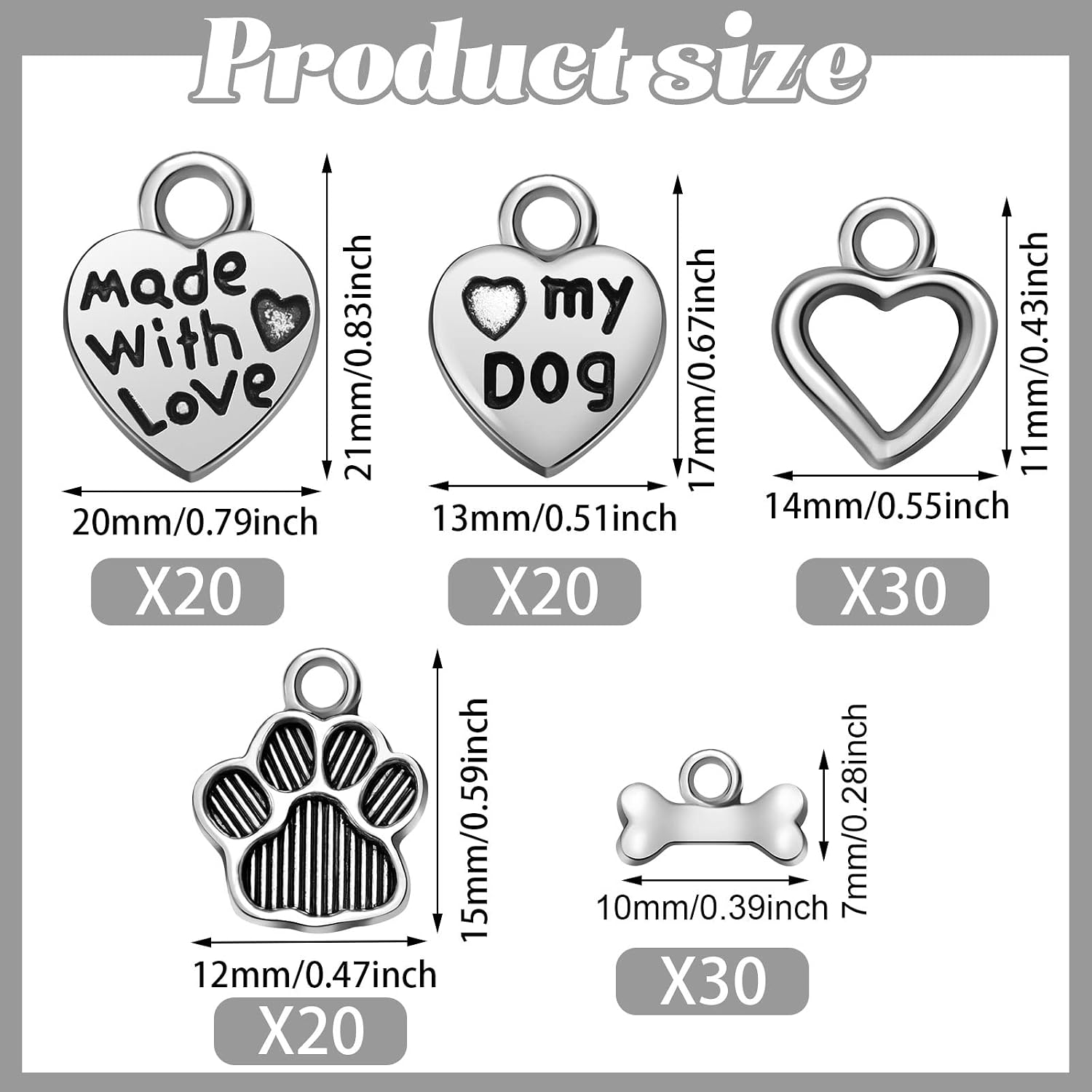 Junkin 120 Pieces Animal Dog Paw Charms Heart Shape Cat Paw Print Bead Pendants Metal Puppy Footprint Jewelry Findings for Jewelry Making DIY Necklace Bracelet