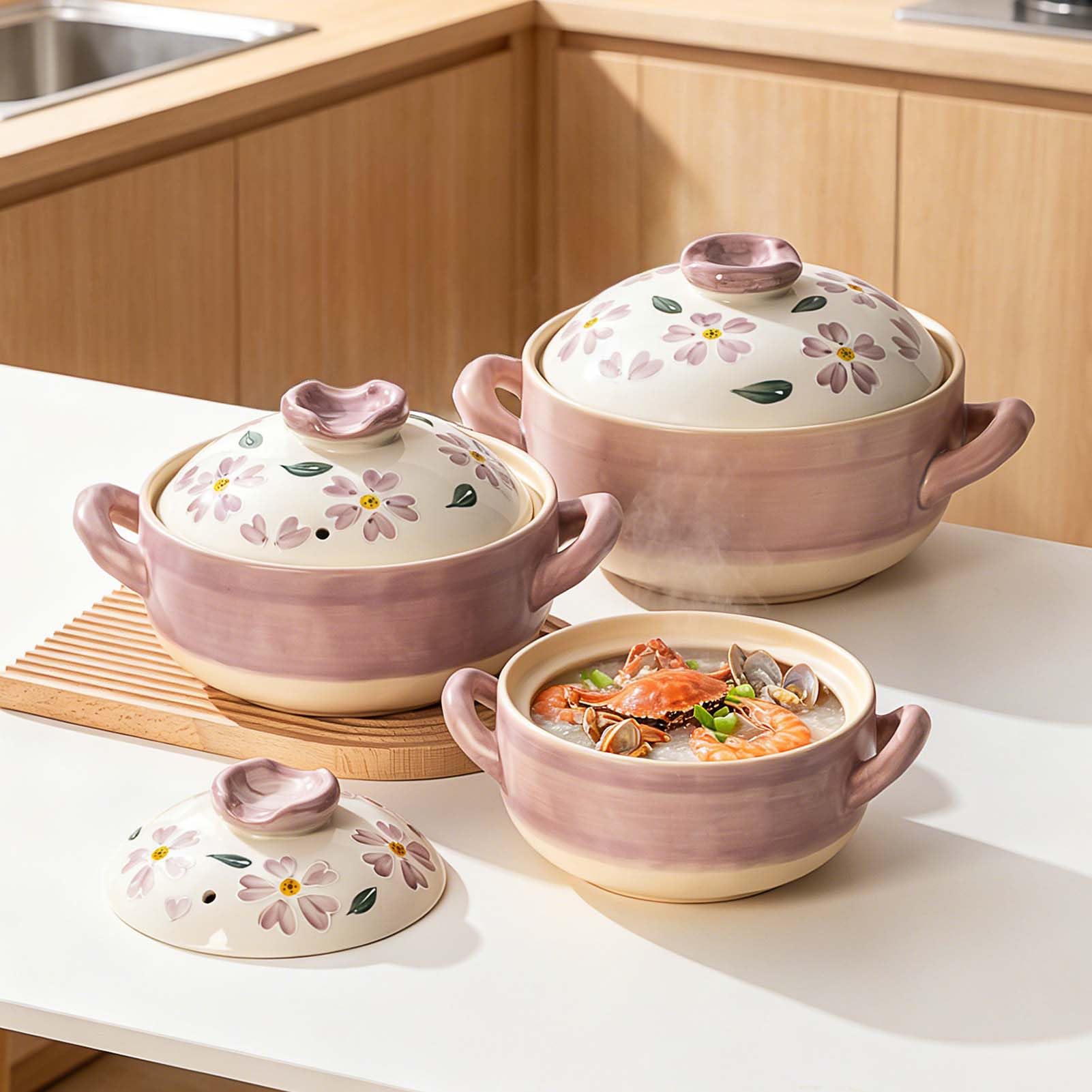 Naczynie żaroodporne z pokrywką, ceramiczny garnek do gotowania, gliniany garnek do gulaszu, garnek do zupy, garnek do gotowania ryżu, garnek żeliwny, garnek do duszenia w kuchni