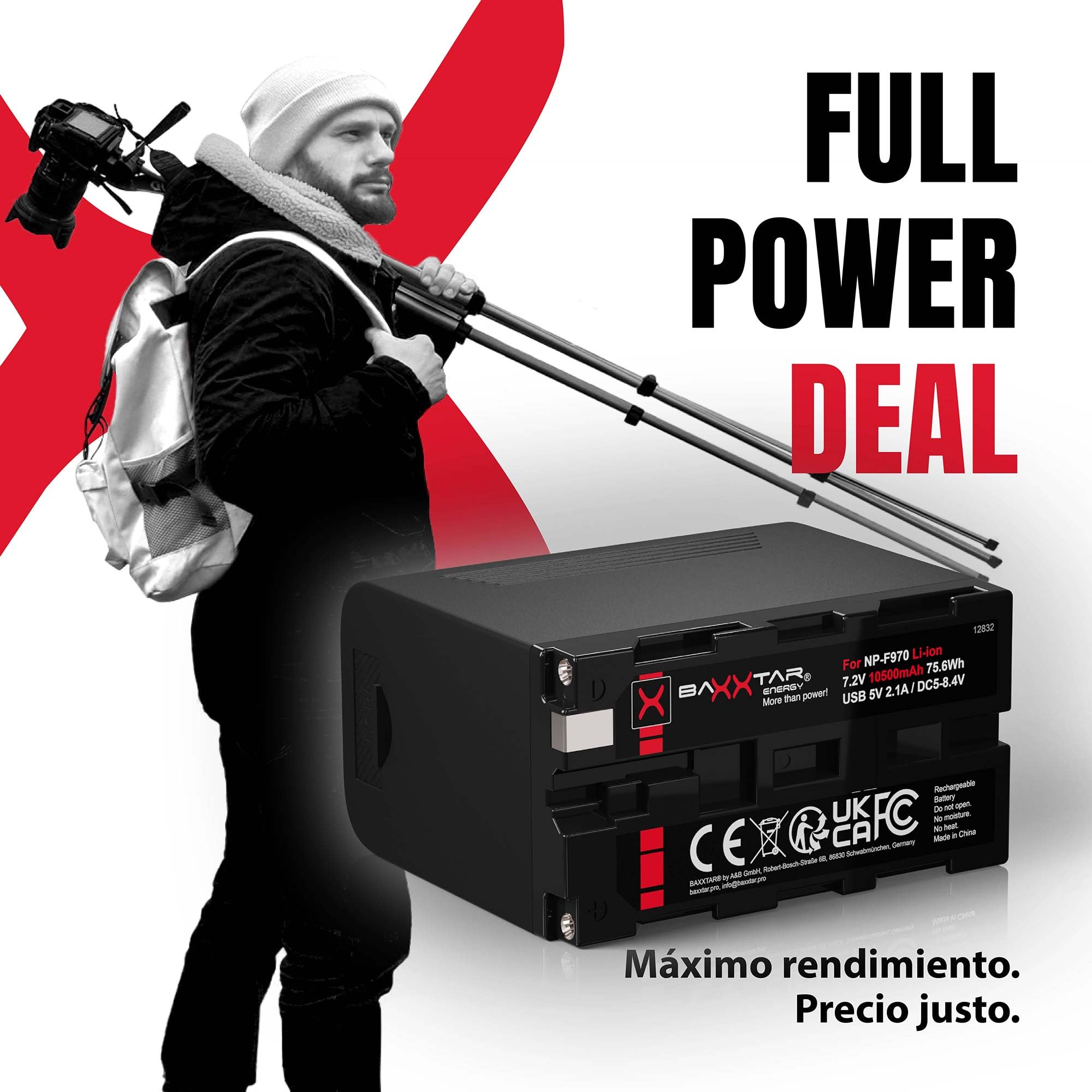 Baxxtar Pro NP-F970 Plus batería (10500mAh) - LG Cells Inside - con Salida USB y DC, Battery Check - Repuesto para Sony NP-F970 NP-F980 NP-F990 NP-F960 ...