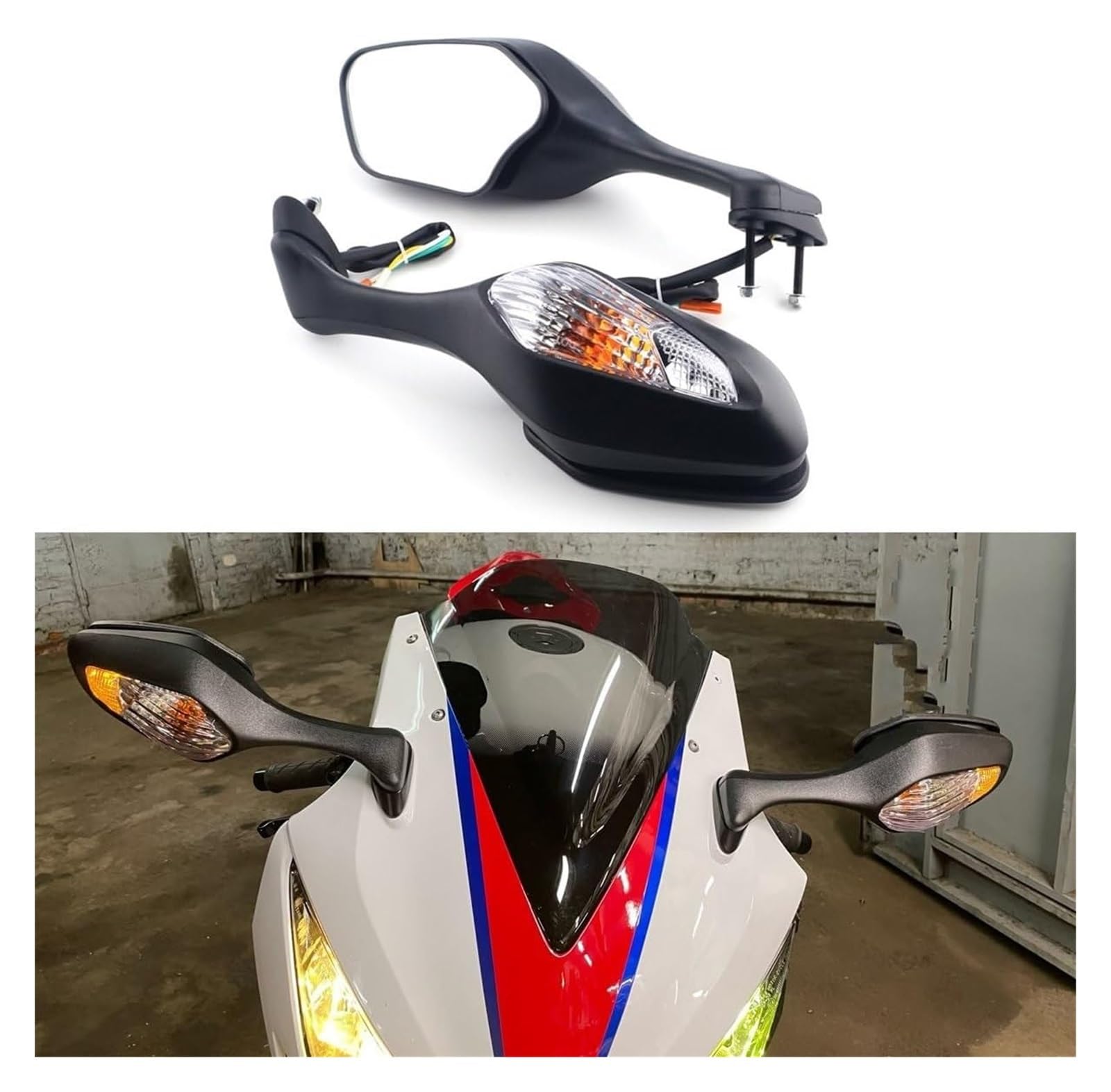 Motocicleta para CBR1000RR 2008-2016 VFR1200 2010-2012 Espejos Retrovisores De Motocicleta con Luces Intermitentes Espejo Retrovisor Espejo Retrovisor(1)