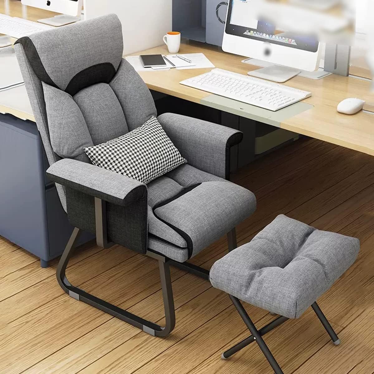 人間工学に基づいたファブリックラウンジチェア リクライニングソファ付き L字型アームレストスリーパー オフィス 寝室とバルコニー用