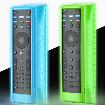 2 Pack Remote Case for Vizio XRT136, Silicone Cover for LCD LED TV | XRT136 / XRT140 Controller Cover, Anti-Slip Silicone Skin Sleeve Glow in The Dark Green Blue