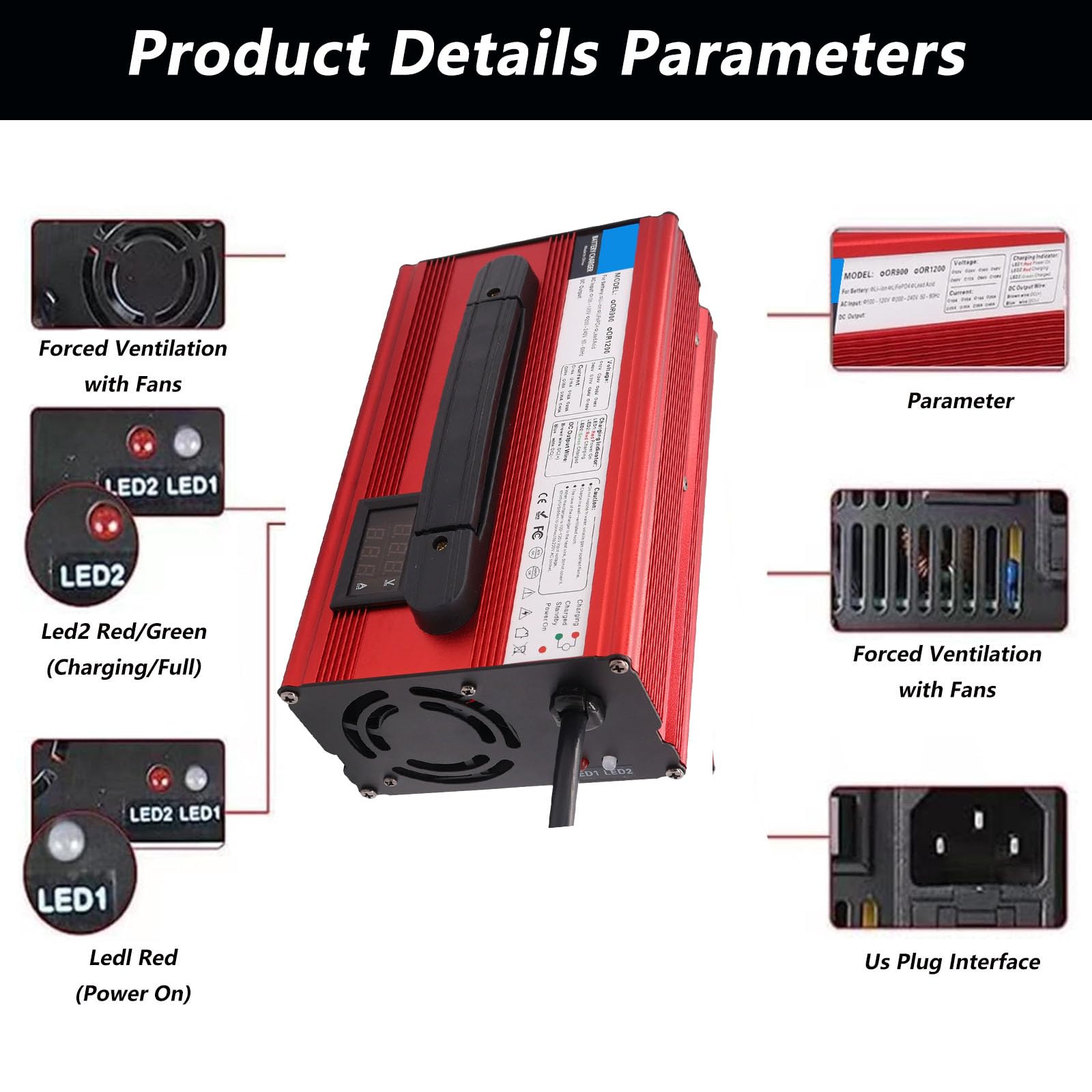 Chargeur de Batterie 48 V 15 A pour Voiturette de Golf avec Affichage LED et Charge d'entretien pour Club Car, EZGO, RXV et TXT 48 Volts,A3