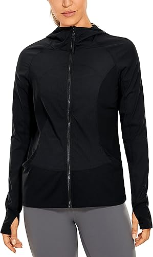 CRZ YOGA Chaquetas atléticas ligeras y transpirables para mujer, sudadera con cremallera completa, sudadera con capucha y bolsillos