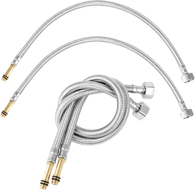 Huayue 4 Packs Monobloc Flexible Tap Connectors, M10 x 1/2 BSP x 500mm Stainless Steel Braided Flexi Water Hose Flexible Pipe Connection Hose Extension for Basin, Kitchen Taps