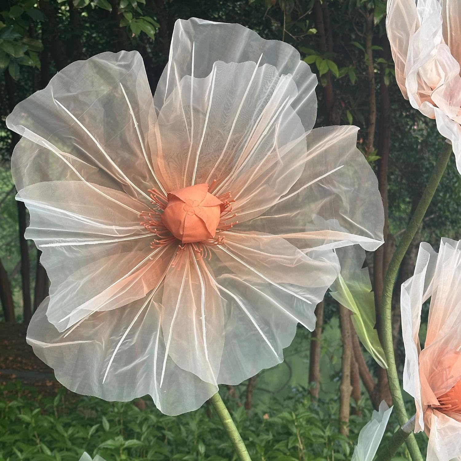 3pcs Giant Flowers for Decoration, Large Faux Silk Floral Wedding Giant Flower with Stand Base for Birthday Ceremony Party Event Mall Window Display Decoration (Champagne) - Image 3