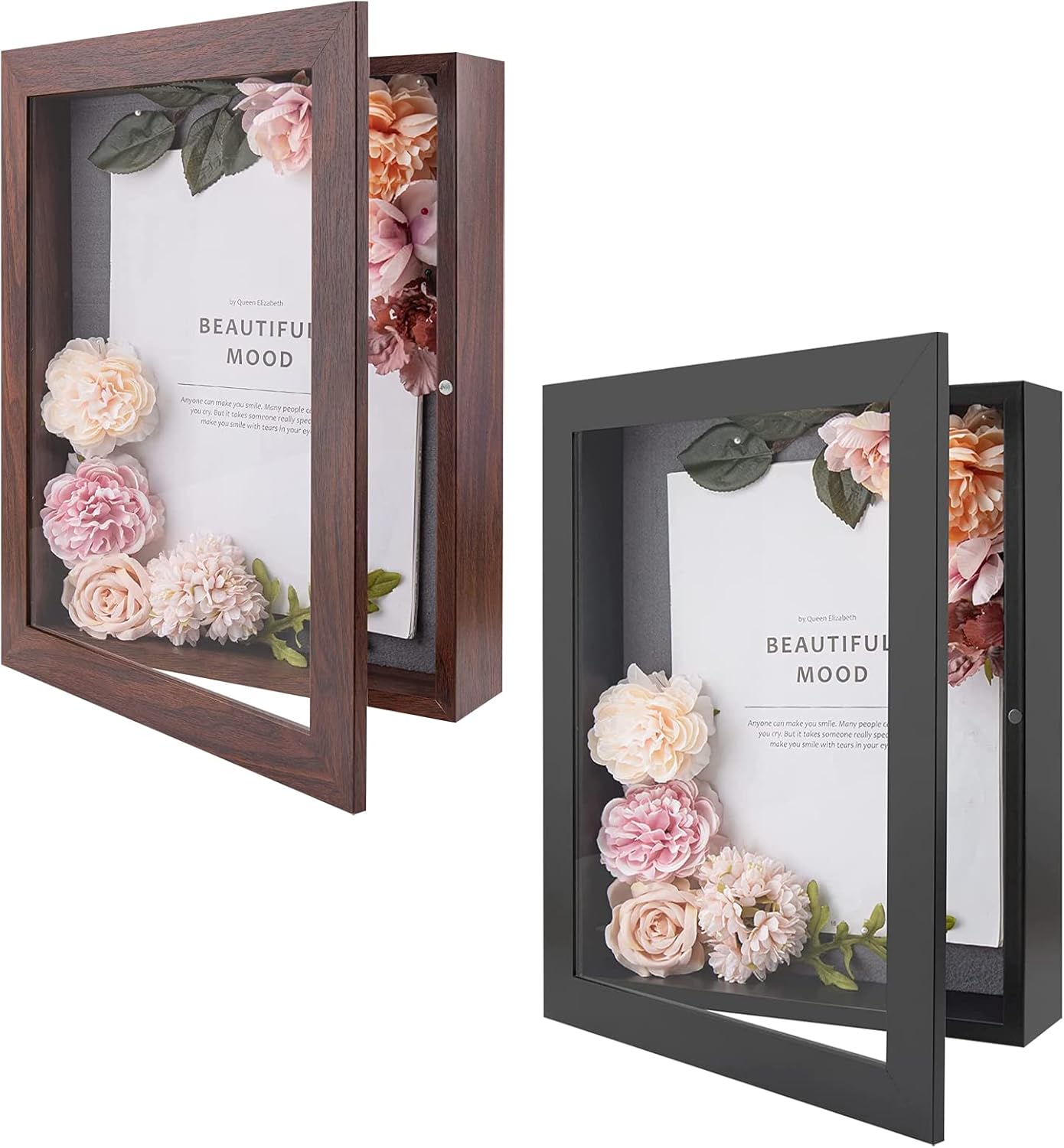 Golden State Art, 11x14 Shadow Box Frame Display Case, Black and Brown, Great for Collages, Collections, Mementos, 6 Pins Included,2 Pack