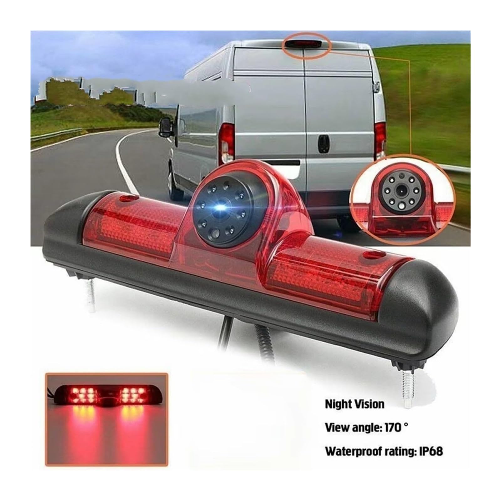 para Fiat para Ducato 2006-2017 Cámara De Visión Trasera Impermeable 170 Grados Tercera Luz Freno Nocturna 12 V Cámara de Respaldo