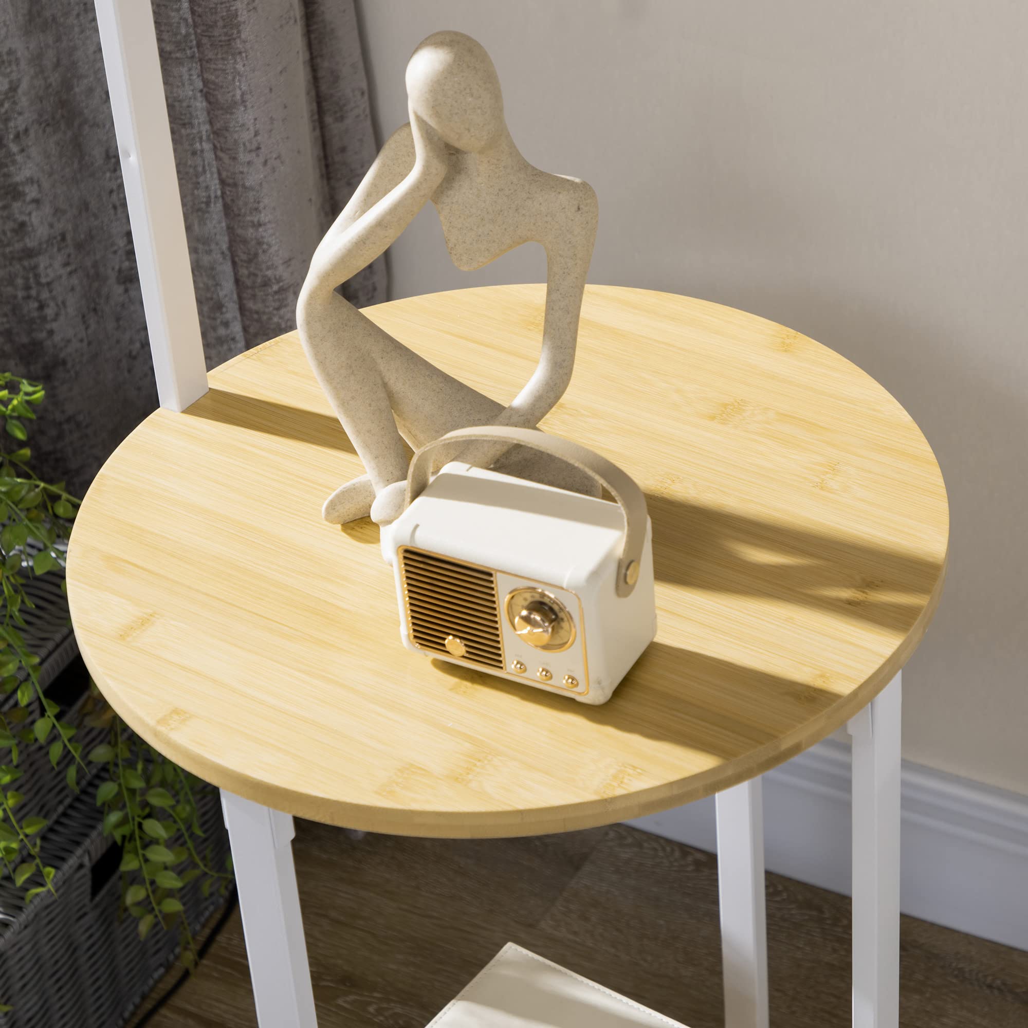 HOMCOM Lámpara de Pie Moderna con Mesas Lámpara con Estantes Casquillo E27 Máx. 40W con Pantalla de Lino e Interruptor de Pie para Salón Dormitorio 43x39,5x162 cm Blanco