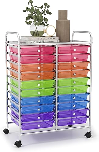 Vista 19 de LDAILY - Carrito de almacenamiento con ruedas de 20 cajones, carrito de almacenamiento rodante multiusos, organizador de almacenamiento con ruedas