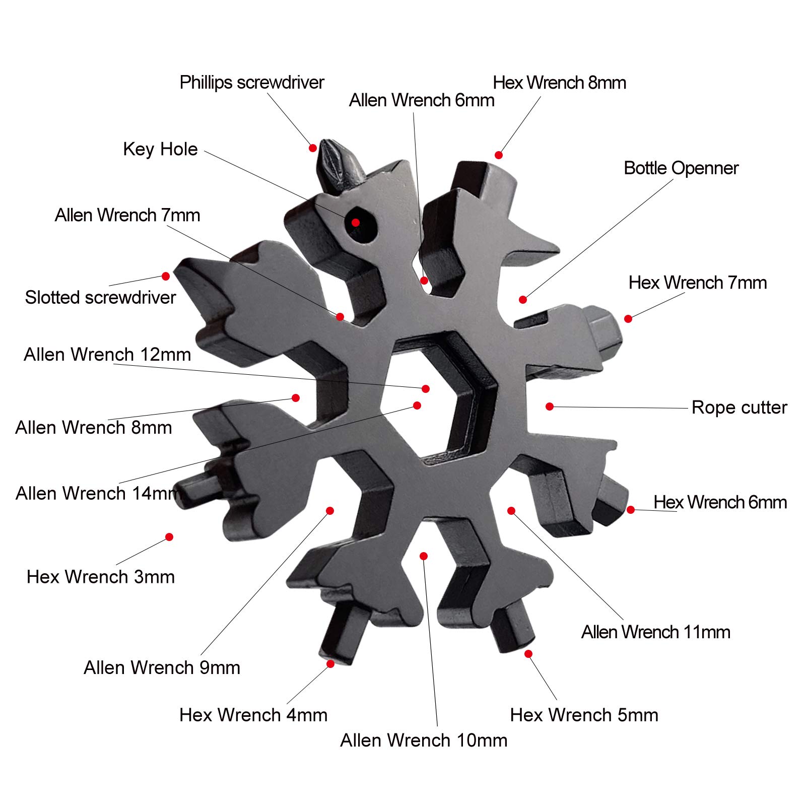 Fiocco di neve Multi Tools, 18 in 1 in acciaio inox Multi Hand Tools, cacciavite portatile/chiave e apribottiglie, colore retrò per gli uomini (oro rosa