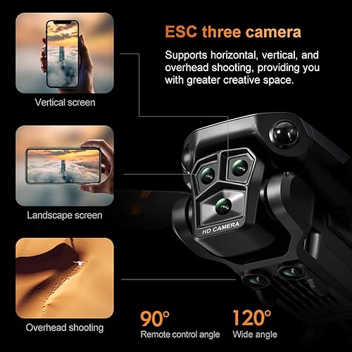 Miniatura 2 de Dron K6 con 3 cámaras HD, batería incorporada, cuadricóptero plegable para mayores de 14 años, vista en tiempo real, posicionamiento óptico