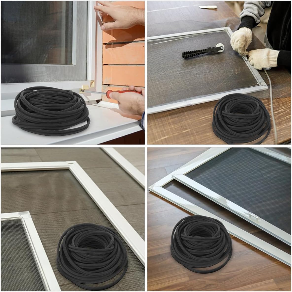 SEWACC Rubber Window Screen Spline Cord 4.5mm Diameter Black 15m Roll for Screen Mesh Installation and Patio Door Repair