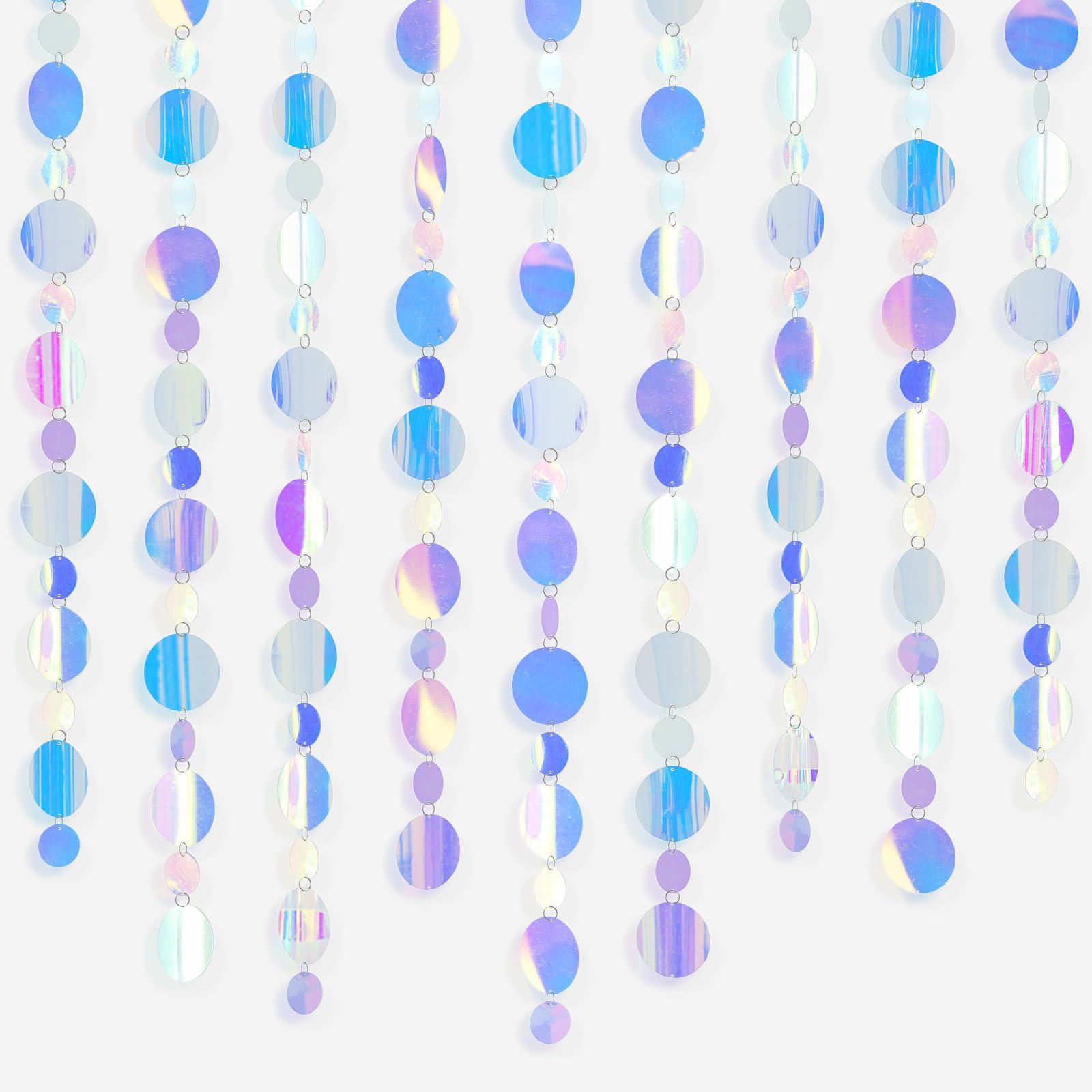 G2PLUS 10 Pack Sparkling Hanging Sequin Garland: Iridescent Blue Circle Garland, Waterproof Sequin Curtain Strands, for Party Decorations, Doorway or Window Decoration