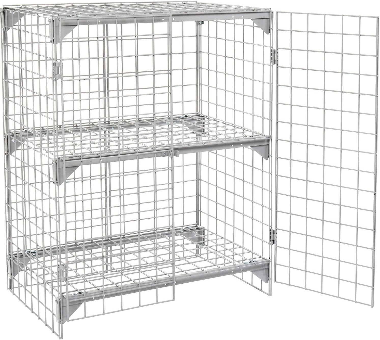Global Industrial Commercial 1-Tier 2 Door Wire Mesh Security Locker, 36" W x 24" D x 36" H, Gray, Unassembled, Industrial Wide-Span Security Cage, Bulk Storage Locker