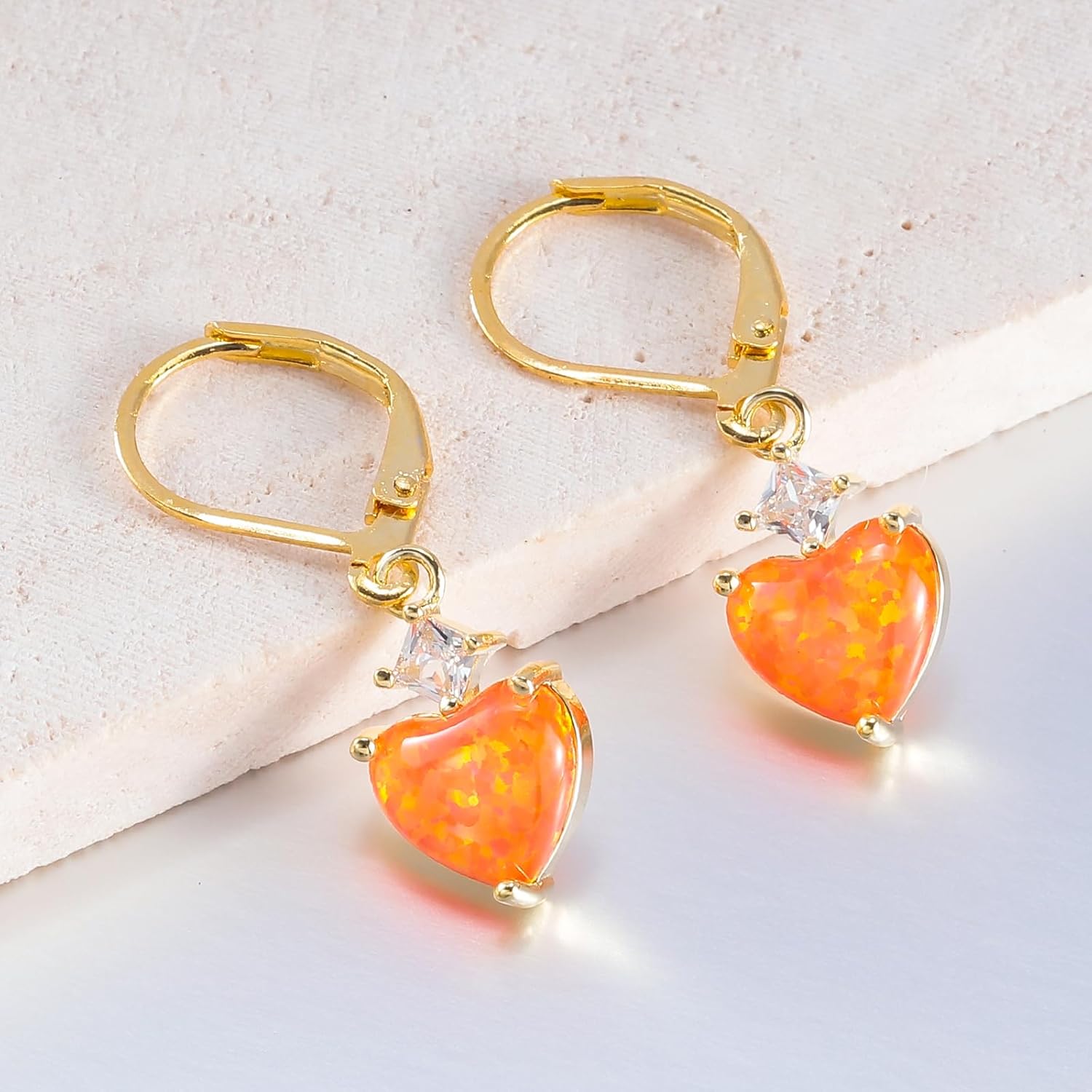 CiNily Heart Opal Earrings Dangle Drop Earrings for Women Trendy Heart Pendant Earrings, CZ Leverback Earrings Opal Jewelry Gifts, 14K White Gold, Rose Gold, Yellow Gold - Image 5