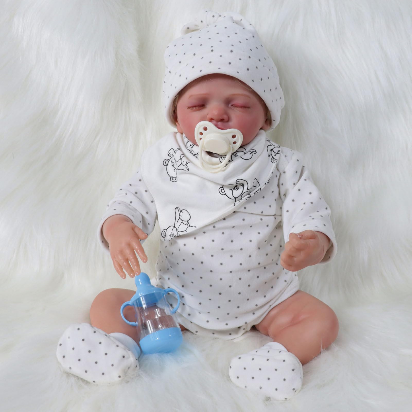 JRLCGYP 18 Inch Reborn Baby Doll, Lifelike Newborn Boy Doll Toy | Realistic Soft Silicone Vinyl Baby Doll with Weighted Body, Birthday Gift for 3+ Year Old Kids