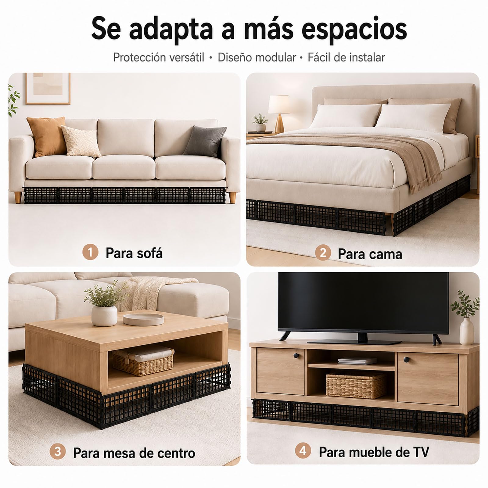 12 Piezas Bloqueador de Juguetes Debajo Sofa para Mascotas, Ajustable Bloqueador Bajo Cama & Sillón, Barrera Plástica Huecos, Protector Muebles con 20 Bridas
