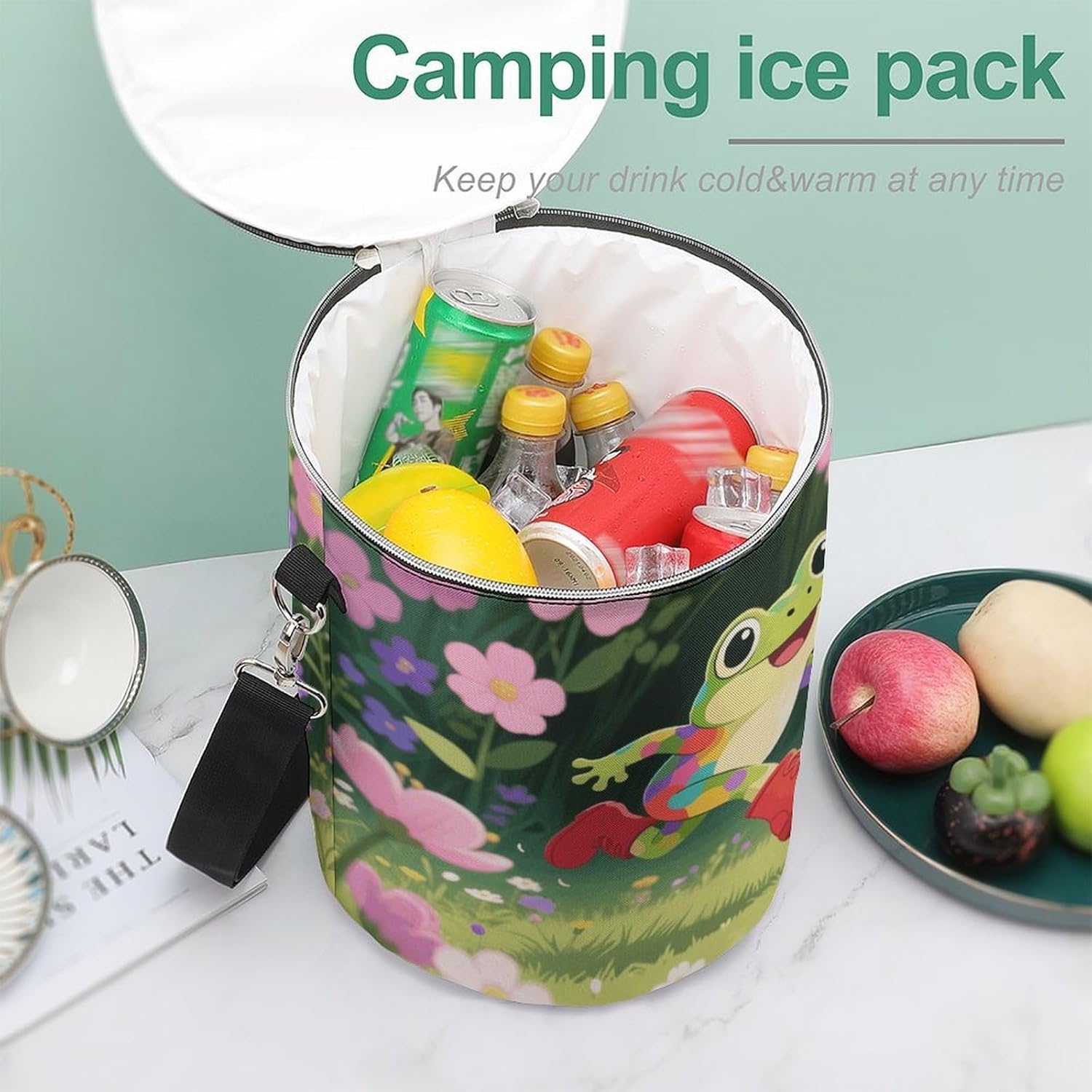 Colorful Frog Lunch Bag 15L, Insulated Picnic Basket with Leakproof Design - Large Cooler Tote for Camping, Beach, Hiking & Groceries